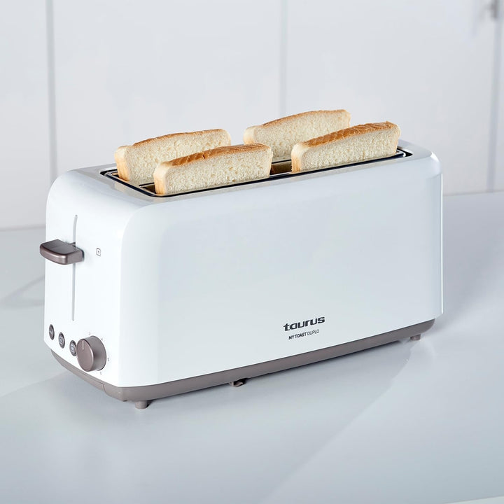 Taurus Toaster | Mytoast Duplo | breite Toastschlitze | 1450W | Stopp-, Wiederaufwärm- und Auftaufun