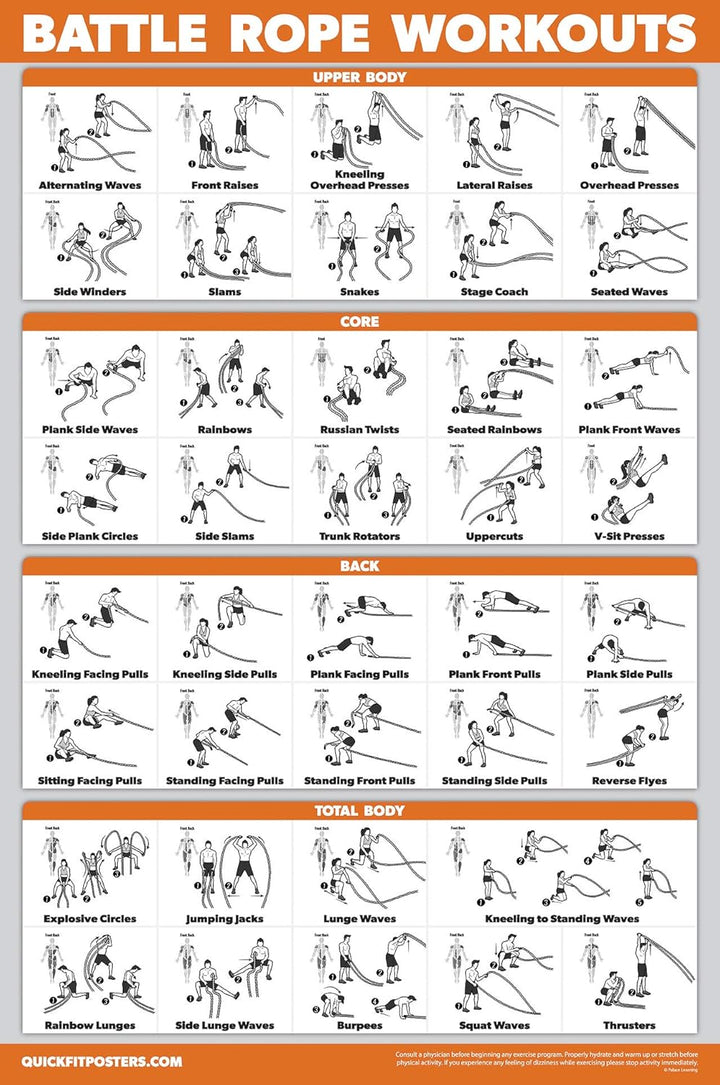 Palace Learning 20 Stück – Übungsposter-Set: Hantel, Federung, Kampfseil, Dehnung, Körpergewicht, La