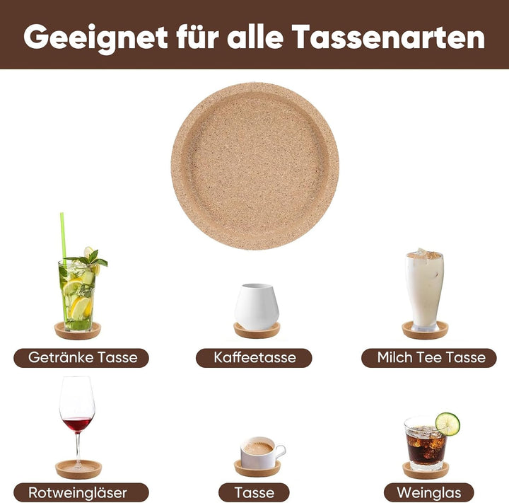 16 Stück Korkuntersetzer Rund,10cm Extra Dick Kork Absorbierende HitzebestäNdige Untersetzer,Wiederv
