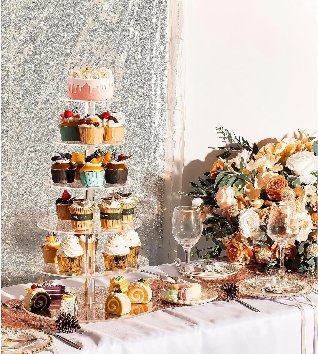 Cupcake-Ständer mit 6 Etagen, rund, Acryl, 51 cm hoch, abgestufter Tablettständer, Cupcake-Turm, tra