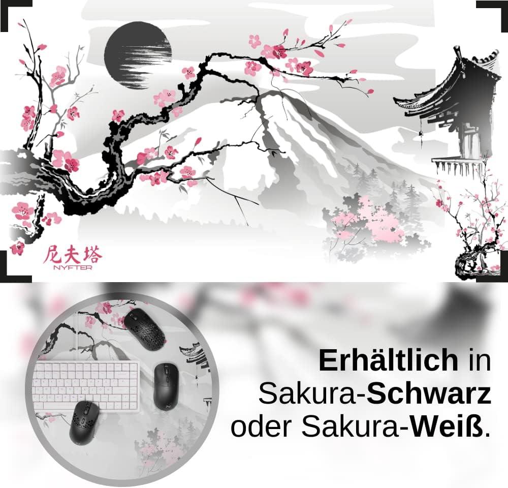Nyfter - 3XL Gaming Mauspad Sakura Weiss 1200 x 600mm Premium Fuji Mousepad Size Gross vernähte Kant