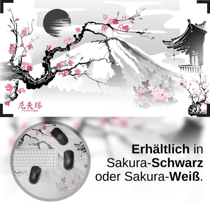 Nyfter - 3XL Gaming Mauspad Sakura Weiss 1200 x 600mm Premium Fuji Mousepad Size Gross vernähte Kant