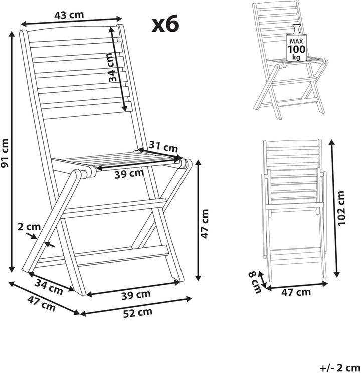 Gartenstuhl im 6er Set hellbraun Akazienholz Klappbar Tolve