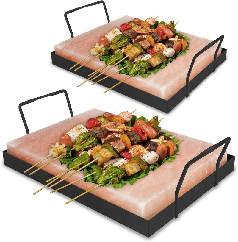 Jopassy 2er Pack XXL Salzstein zum Grillen, 20x30x3cm Salz Grillsteine Mit Eisenplatte, Wiederverwen