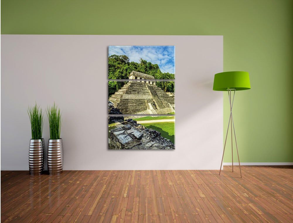 Pixxprint Maya Pyramiden aus Palenque als Leinwandbild/Grösse: 3 Teilig (120x80) cm/Wandbild/Kunstdr