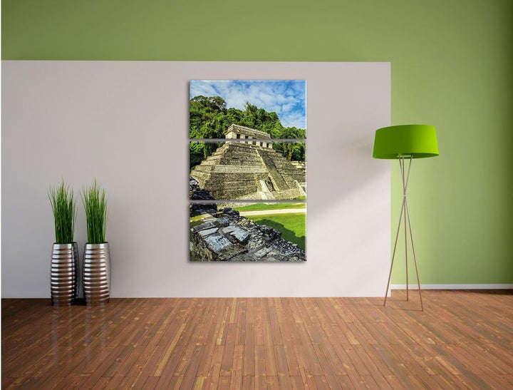 Pixxprint Maya Pyramiden aus Palenque als Leinwandbild/Grösse: 3 Teilig (120x80) cm/Wandbild/Kunstdr