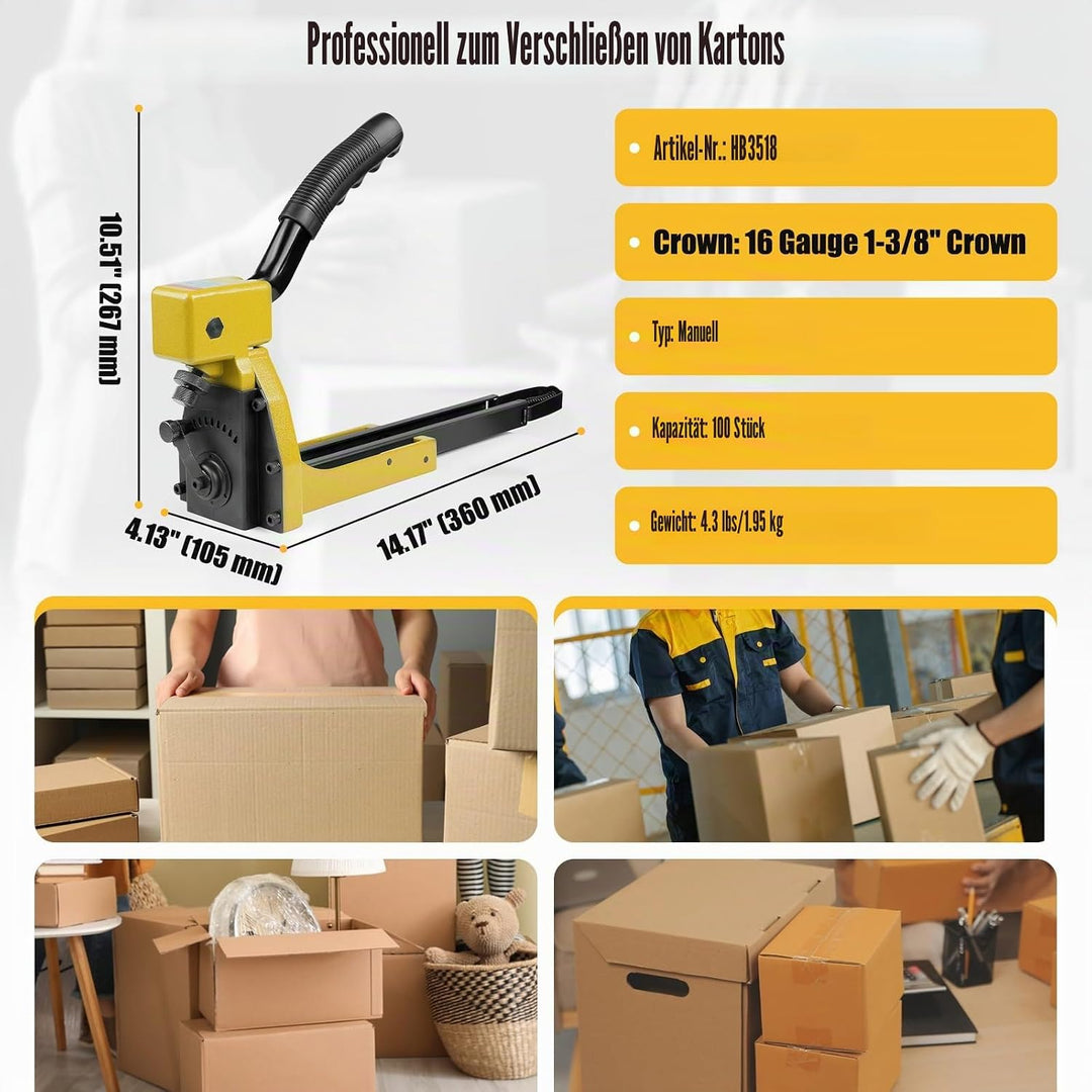 KIMSING Handtacker HB3518 16 Gauge,Tacker für Holz Pappkartons,34,7 mm Krone,18 mm Länge,Kartonversc