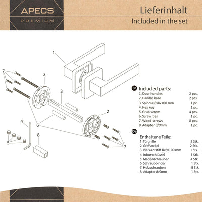 APECS Türgriffe innentüren Modern Türklinke für Haustür und Innentür mit quadratisch Rosetten Türgri