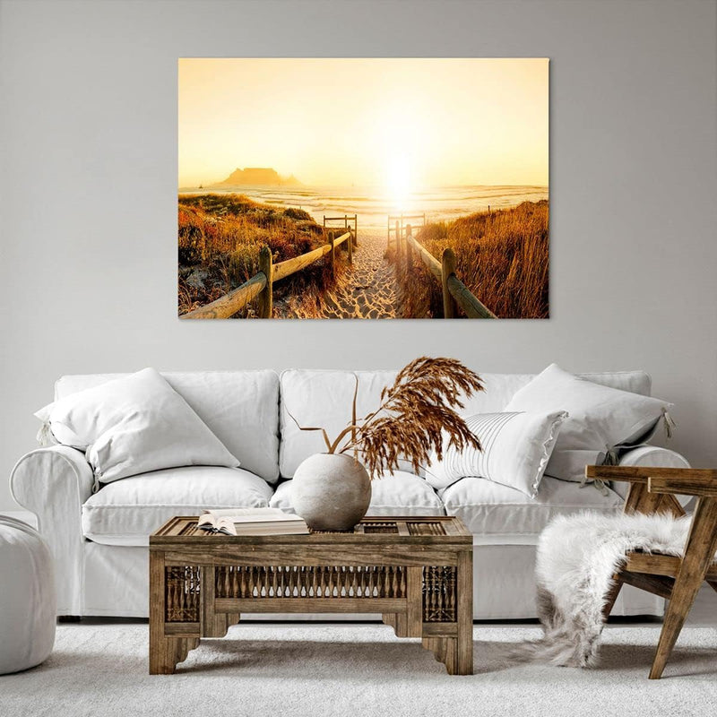 Bilder auf Leinwand 100x70cm Leinwandbild Sonnenaufgang Welle Insel Meer Gross Wanddeko Bild Schlafz