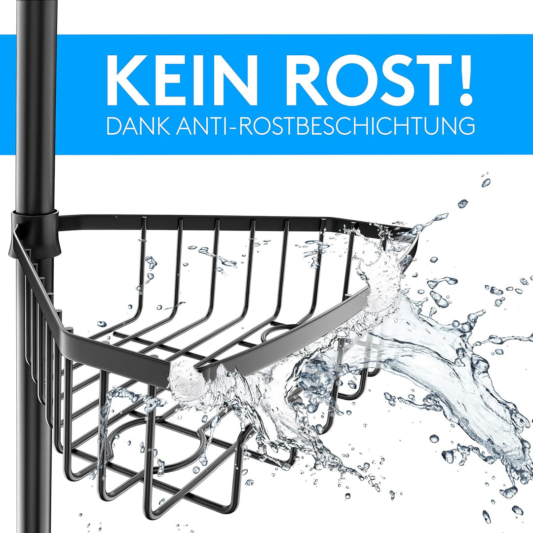 EDELHAND© Teleskop Duschregal Schwarz für Höhe von 105 bis 270 cm - Teleskopregal Bad für Dusche und