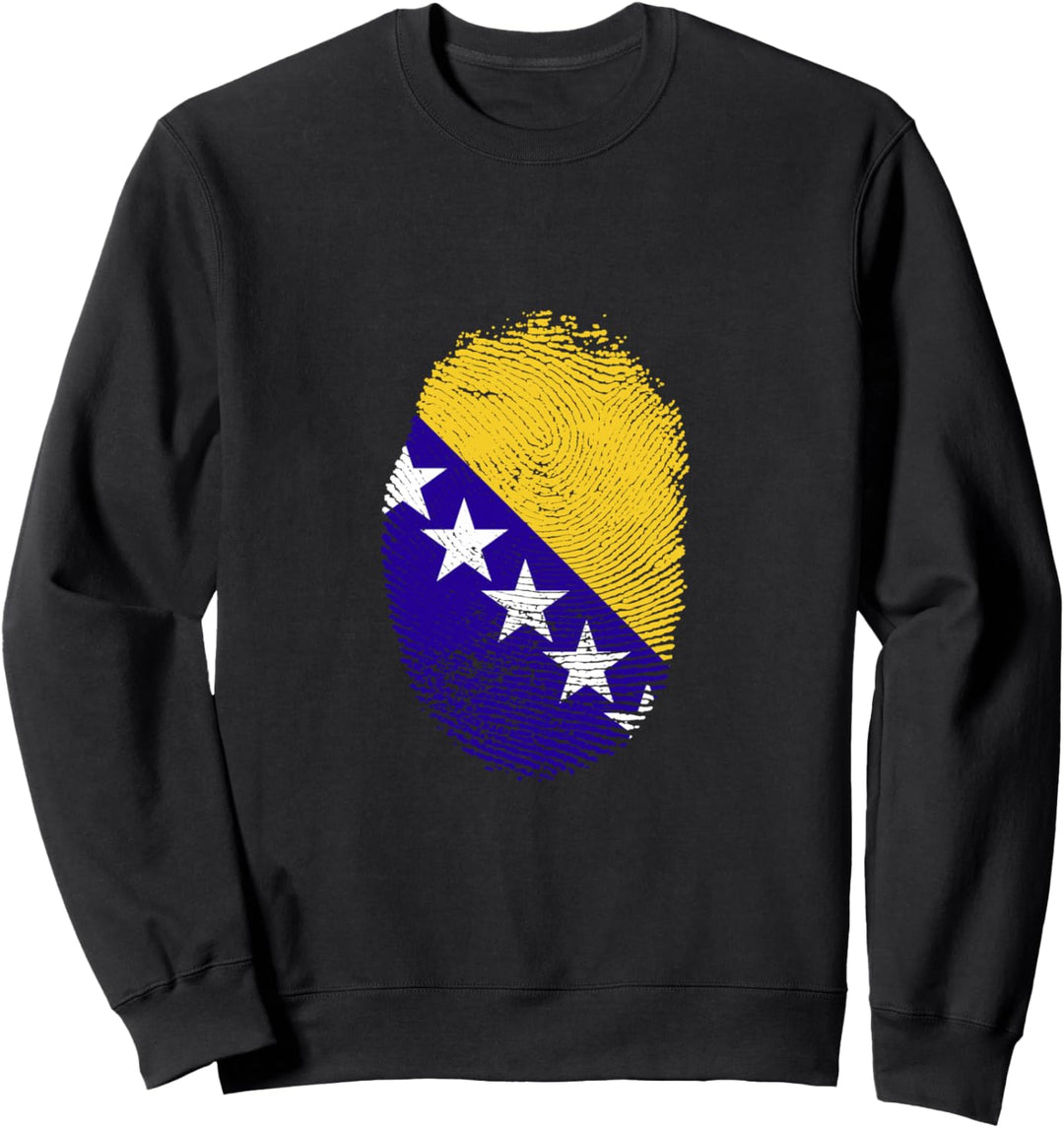 Bosnien Herzegowina Flagge Fingerabdruck Bosnier Männer Frauen Kinder Sweatshirt