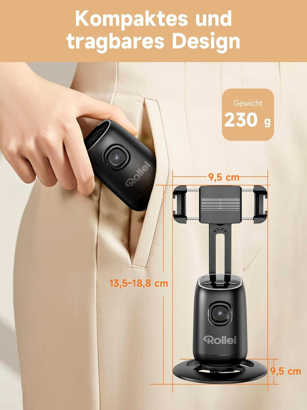 Rollei Easy Creator Desktop mit AI Tracking Automatischer Gesichtsverfolgung Handy Stative 360 Video
