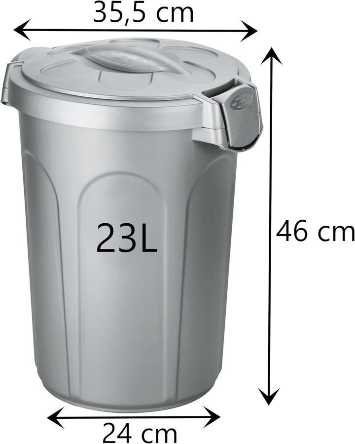 Hummelladen 2X Mülltonne Futtertonne mit verschliessbarem Deckel Silber - 23 Liter Windeleimer Müllb