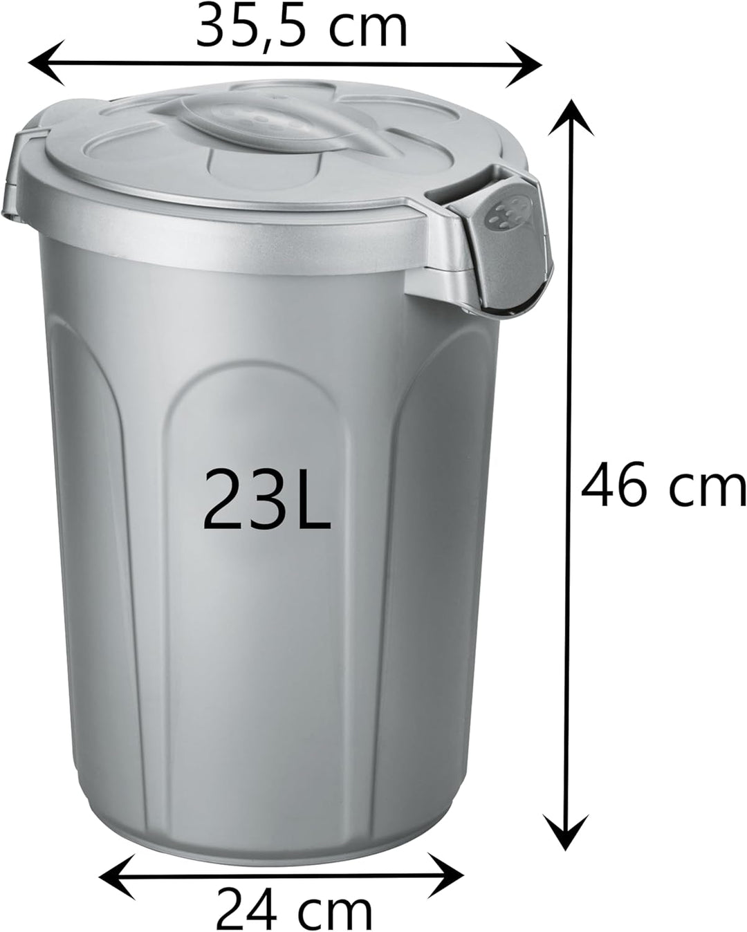 Hummelladen Mülltonne Futtertonne mit verschliessbarem Deckel Silber - 23 Liter Windeleimer Müllbehä