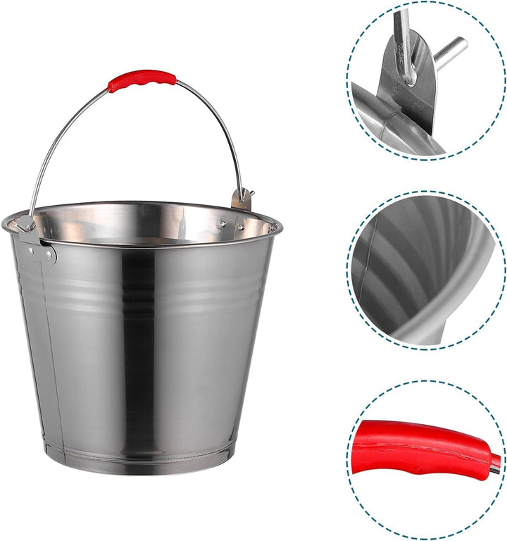 Mayuela - Edelstahl Metalleimer 6 Liter mit Tragegriff - Robuster Blecheimer für Haushalt, Garten, R