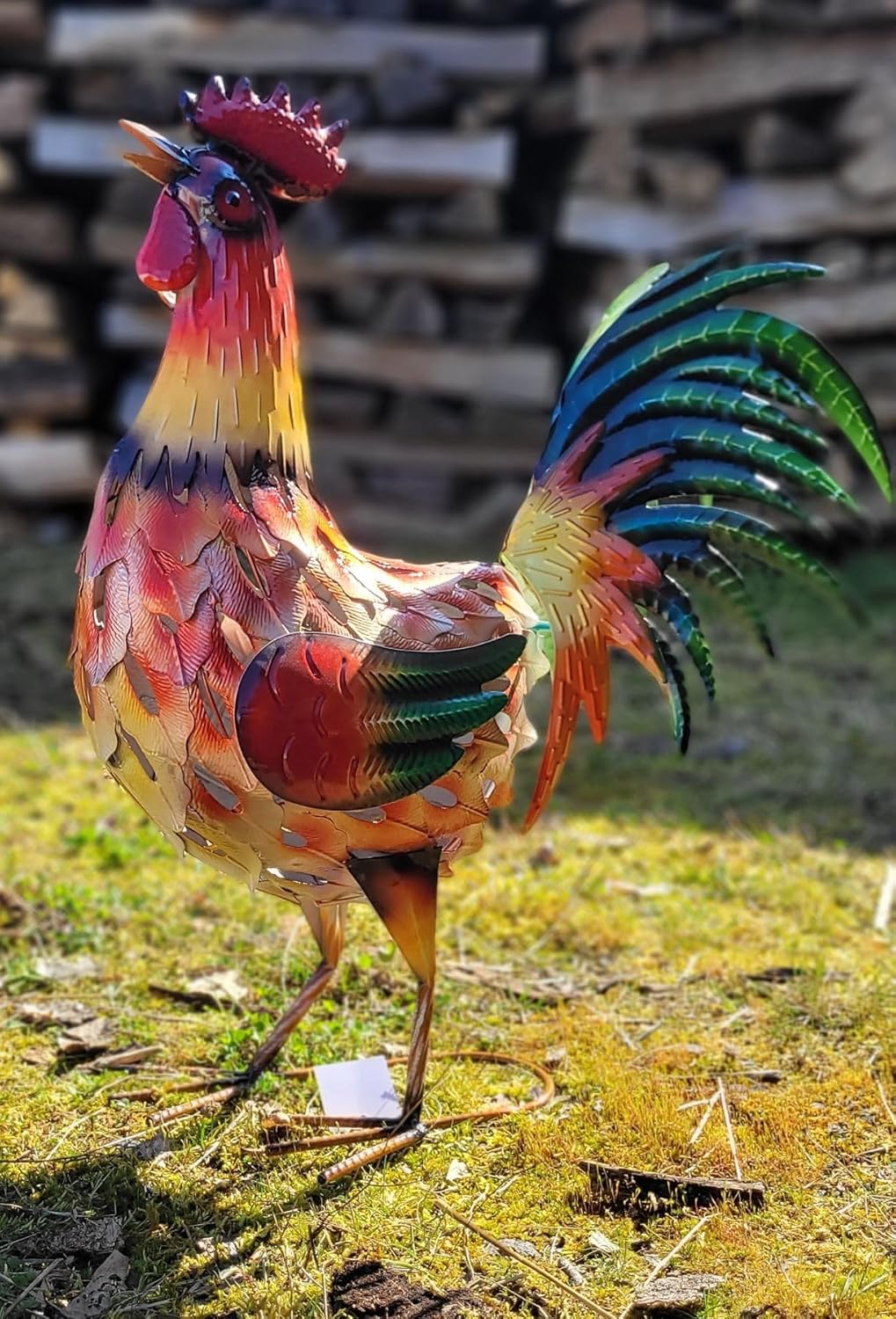 Geschenkestadl Hahn bunt Metall gross 55cm Tierfigur Bauernhof Haus Hof Gartenfigur Dekoration Deko