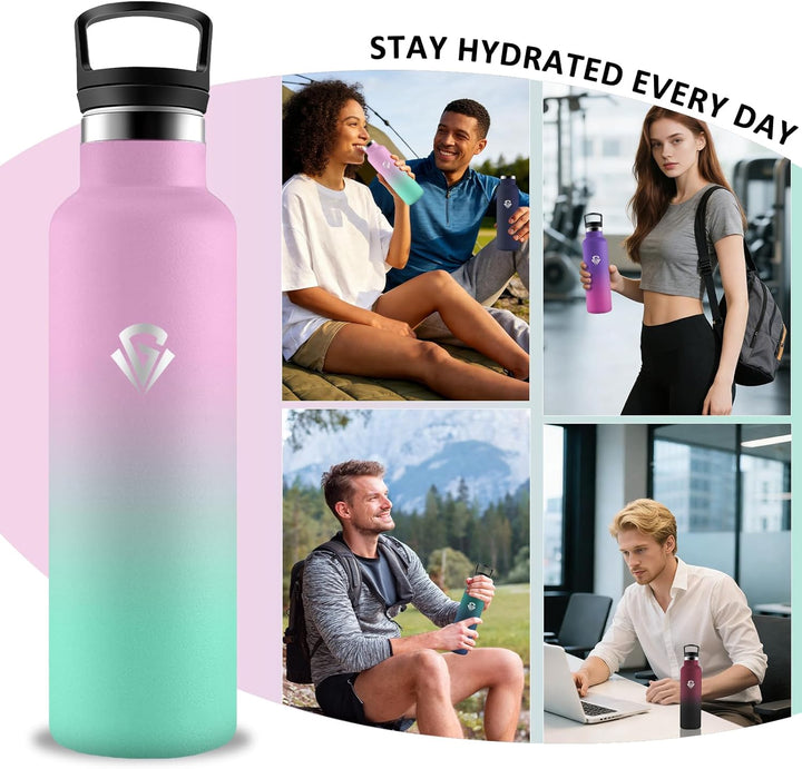 Thermosflasche- Wasserflasche 750ml- Wasserflasche mit Strohhalm- 24h Kalt & 12h Warm- Trinkflasche