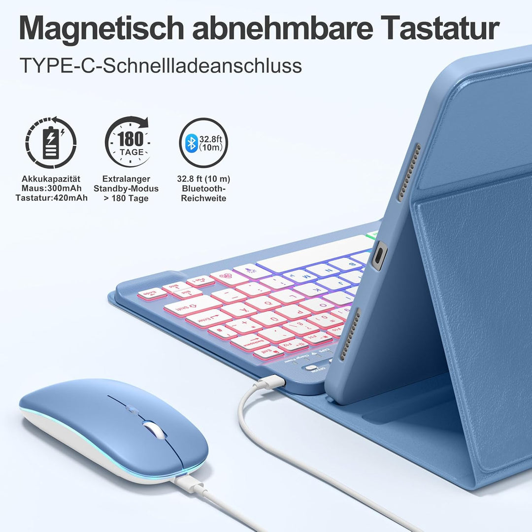 drivego Tastatur Hülle mit Maus for iPad A16 11/10 Generation (11/10.9 Zoll 2025/2022), Bluetooth Ma