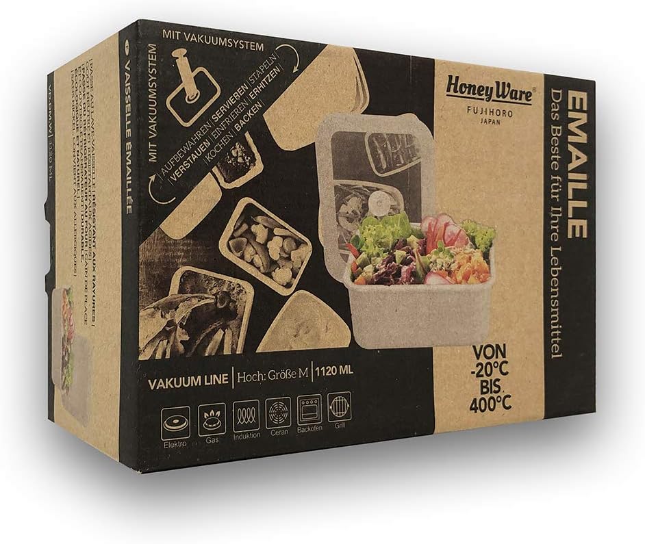 HoneyWare | Vakuum Emaille Frischhaltedose, M hoch, 1,12L, VD-DM.W, M Hoch