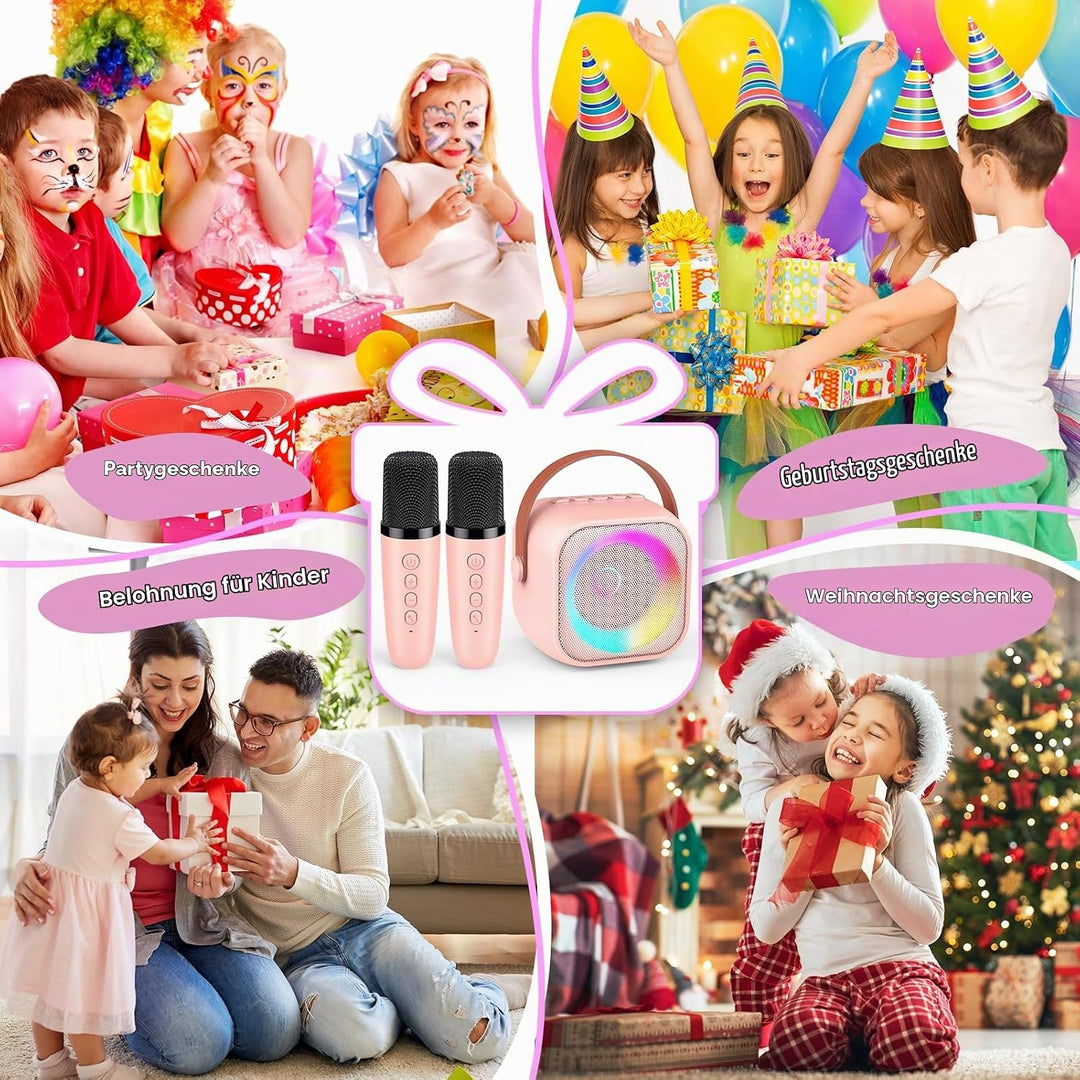 Karaoke Maschine Kinder mit 2 Mikrofonen, Mikrofon Kinder Geschenk Mädchen 3-10 Jahre, Drahtloses Mi