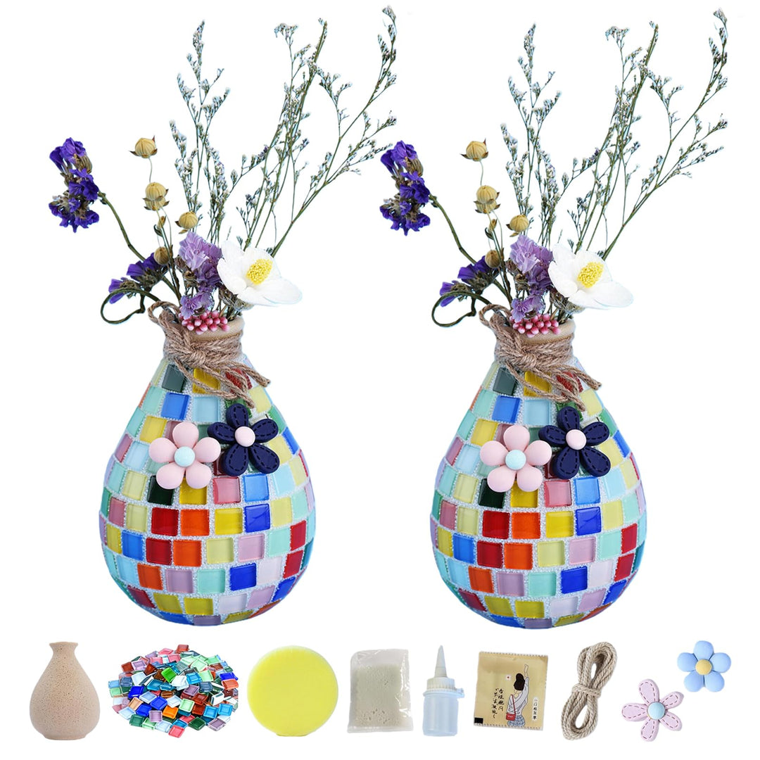 PORFOYO 2 Sets DIY Vasenmosaik Set, Mosaik Bastelset Kinder, Kreative DIY, Heimdekoration, Basteln K