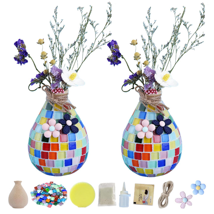 PORFOYO 2 Sets DIY Vasenmosaik Set, Mosaik Bastelset Kinder, Kreative DIY, Heimdekoration, Basteln K