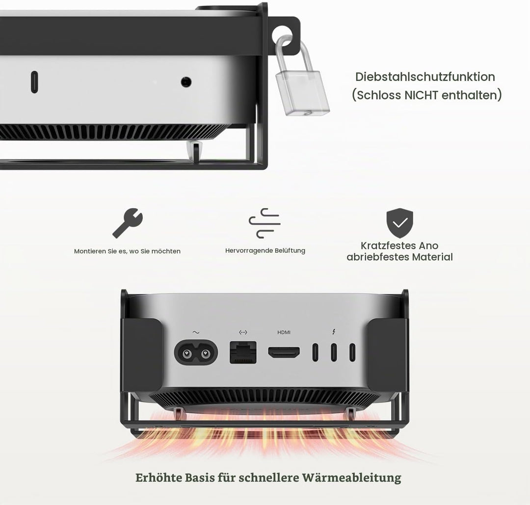 Fasgear Aluminiummetall VESA Halterung für Mac-mini M4 /Pro 2024,Halterung Unter Schreibtisch/Wandha
