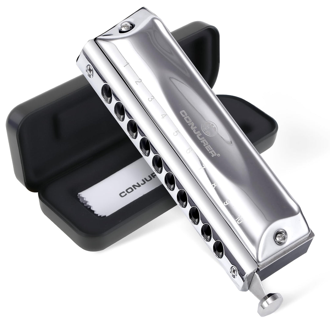 Conjurer Chromatische Mundharmonika C-Dur 10-Loch Harp Profiinstrument Harmonika Kinder& Anfänger Fo