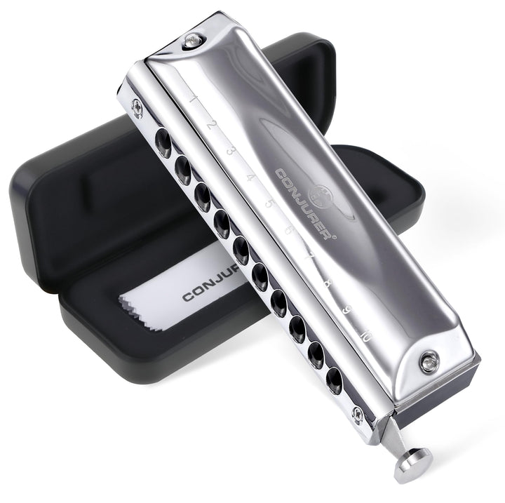 Conjurer Chromatische Mundharmonika C-Dur 10-Loch Harp Profiinstrument Harmonika Kinder& Anfänger Fo