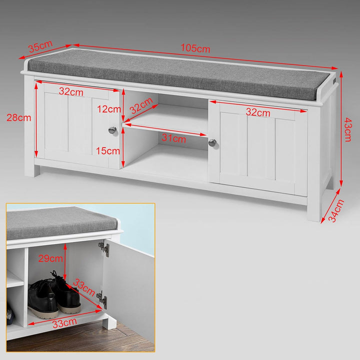 SoBuy Wandgarderobe-Set Flurset Flurmöbel Schuhbank mit Sitzfläche Flurgarderobe FSR35-W+FRG282-W