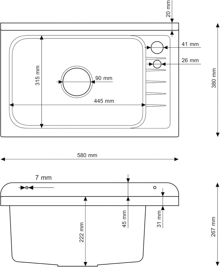 Granitan Ausgussbecken für Garage Keller Werkstatt und Waschküche - Universal Waschtrog mit Siphon -