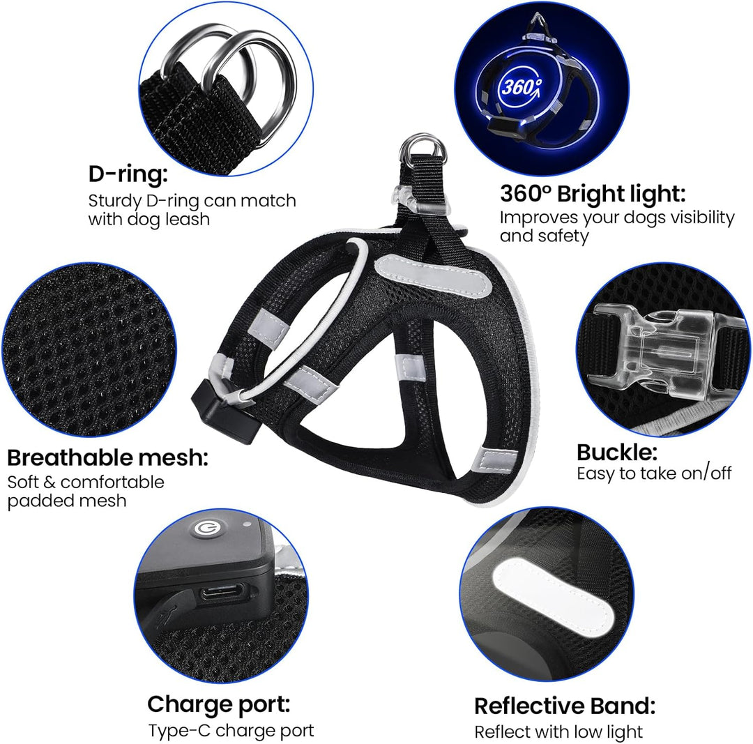 PcEoTllar Hundegeschirr Leuchtend, Leuchtgeschirr LED Aufladbar Reflektierendes, Beleuchtetes Leucht