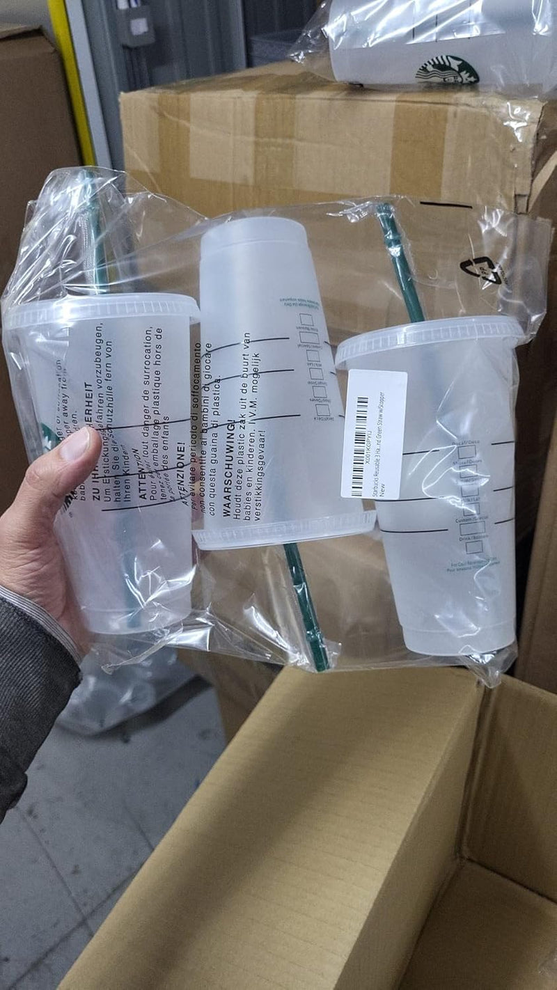 Starbucks Wiederverwendbare Trinkbecher aus Hartplastik, 680 ml, mit Deckel und grünem Strohhalm mit