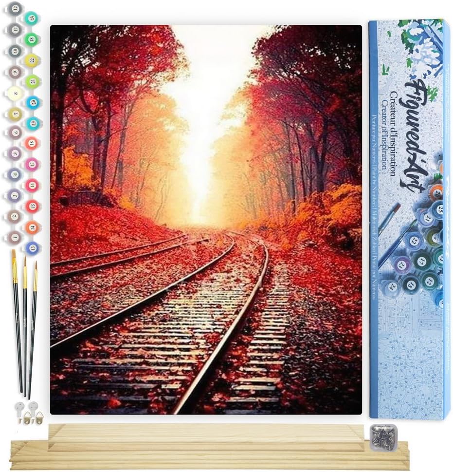Figured'Art Malen Nach Zahlen Erwachsene Mit Rahmen Schienen im Herbst - Paint by Numbers Basteln DI