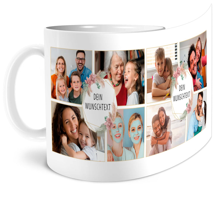 OWLBOOK® Personalisierte Tasse mit 8 Fotos & Spruch selbst gestalten | Fototasse mit eigenem Bild &