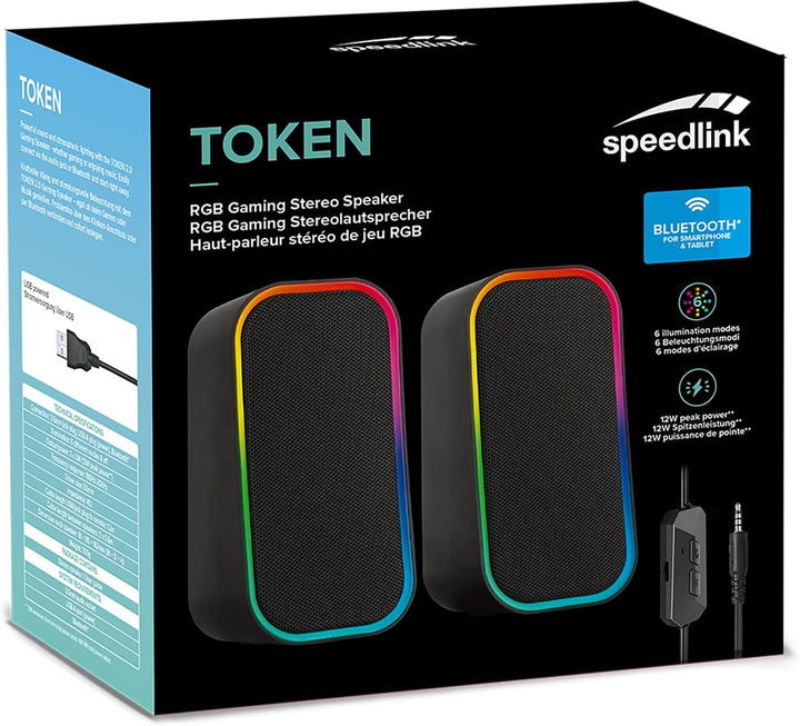 Speedlink Token Gaming PC Lautsprecher Bluetooth - RGB Gaming Lautsprecher, 3,5mm AUX Klinke oder Bl