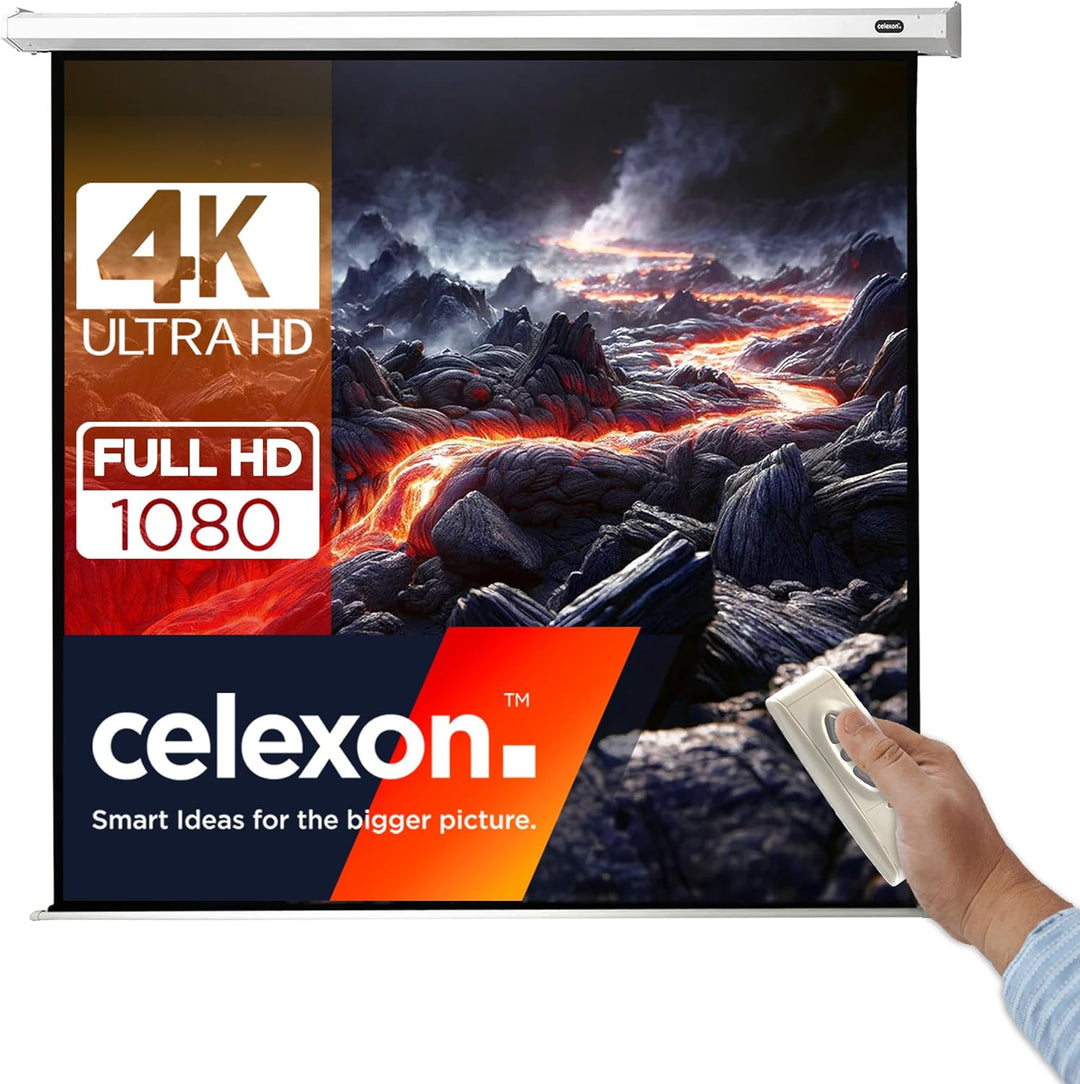 celexon Economy Motor-Leinwand 65" | 120x120 cm 1:1 | elektrische 4K,Full-HD Beamer-Leinwand für Bür