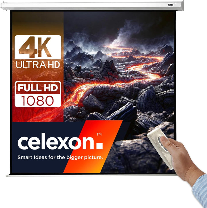 celexon Economy Motor-Leinwand 65" | 120x120 cm 1:1 | elektrische 4K,Full-HD Beamer-Leinwand für Bür