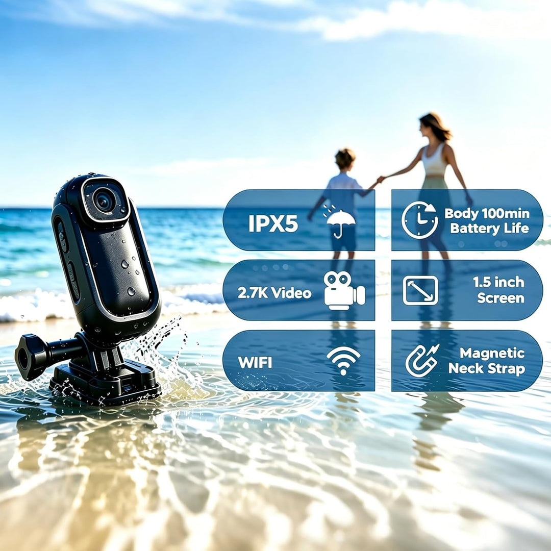 Xilecam 2,7K Magnetische Mini Bodycam, Spritzwasserfest mit Ladecase Schwarz, Schwarz