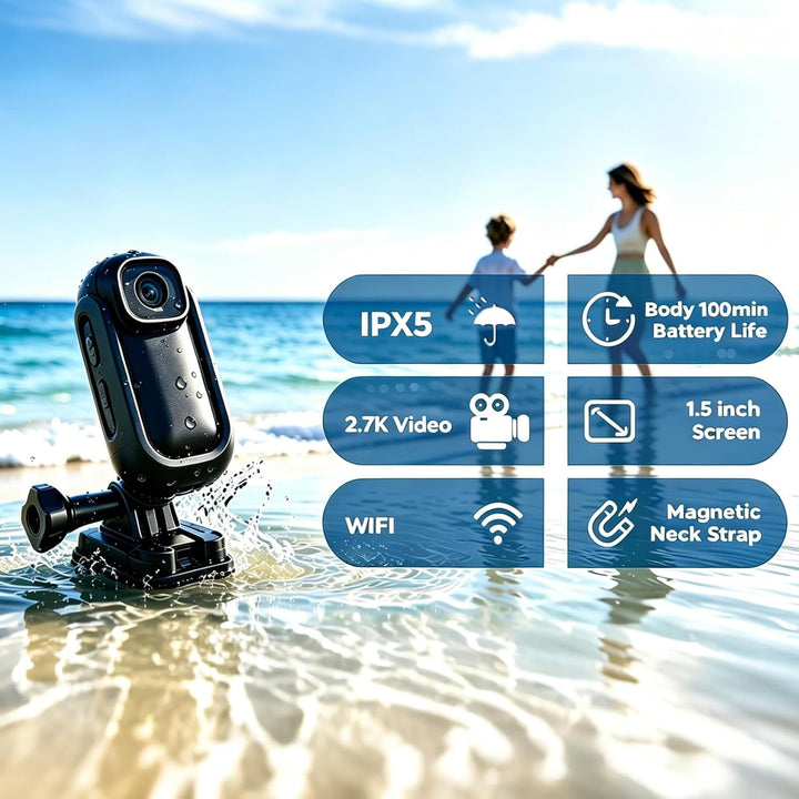 Xilecam 2,7K Magnetische Mini Bodycam, Spritzwasserfest mit Ladecase Schwarz, Schwarz