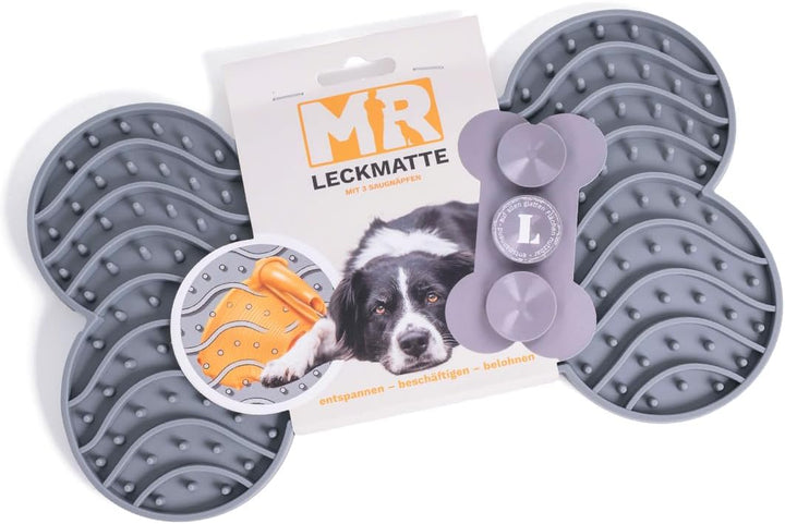 Martin Rütter – Leckmatte Hund in Knochenform mit Saugnäpfen Grau L – Hundespielzeug aus Silikon BPA