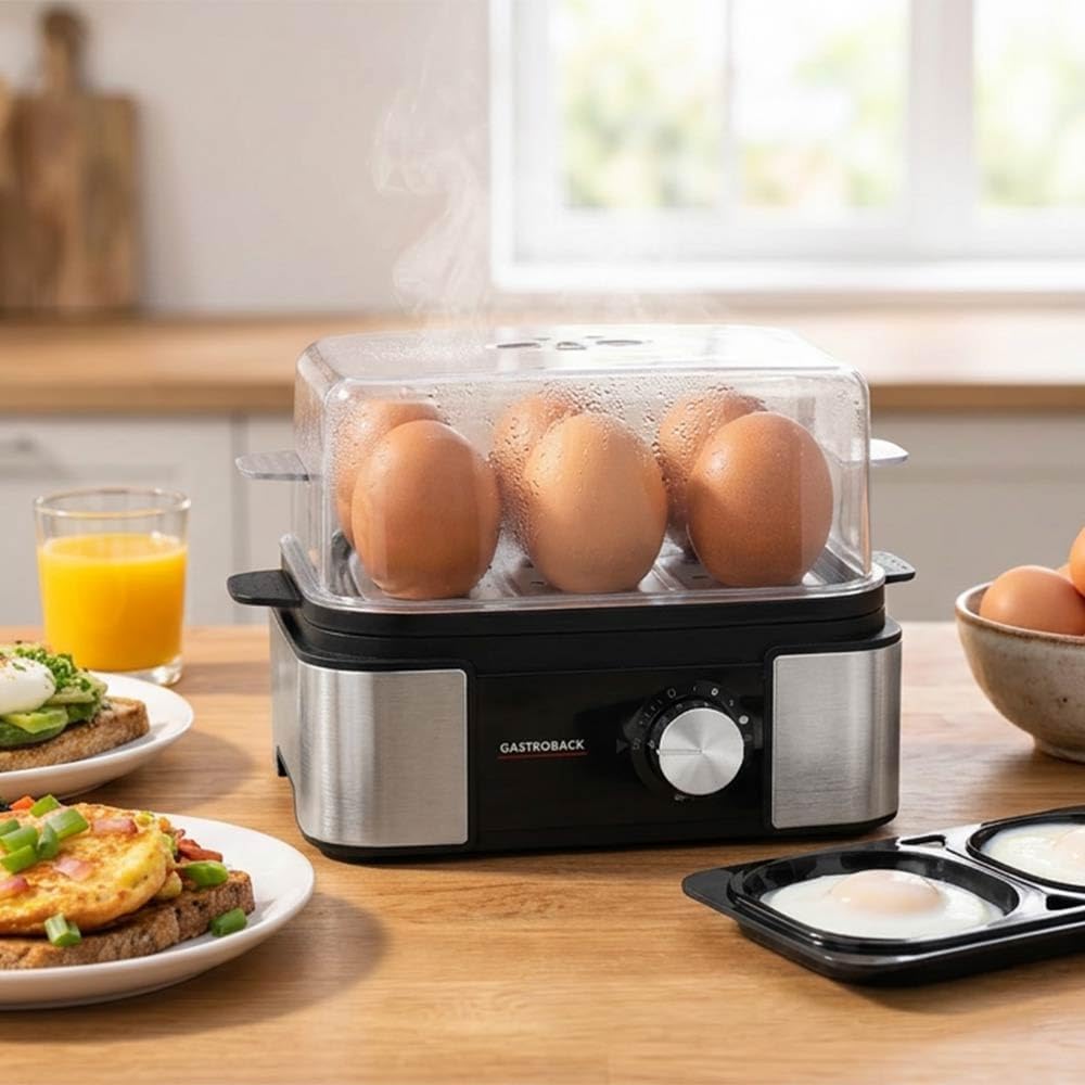 GASTROBACK Mini Eierkocher 6 Eier Edelstahl - Egg Cooker Electric | Abschaltautomatik - Egg Boiler A