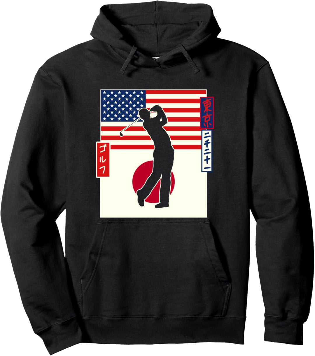 Golfschwung USA & Japan Flagge Kanji Japanisches Pullover Hoodie