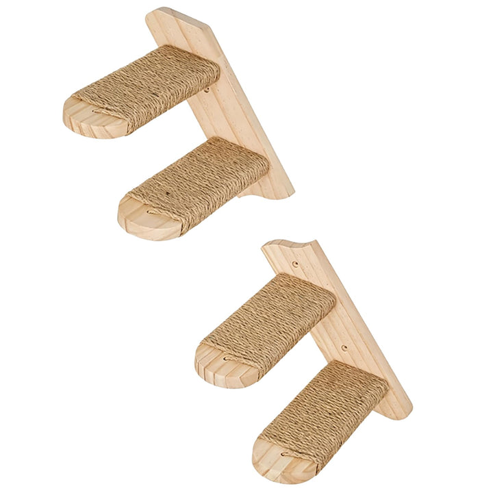 FUSHITON 2-stufige Katzentreppe Wandmontage aus massivem Kiefernholz mit Juteseil, 41 cm Gesamtlänge