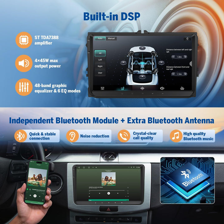 Eonon 9 Zoll für Volkswagen SEAT Skoda Golf VI/V Polo Touran T5 Android 14 3+32GB Car Stereo GPS Car