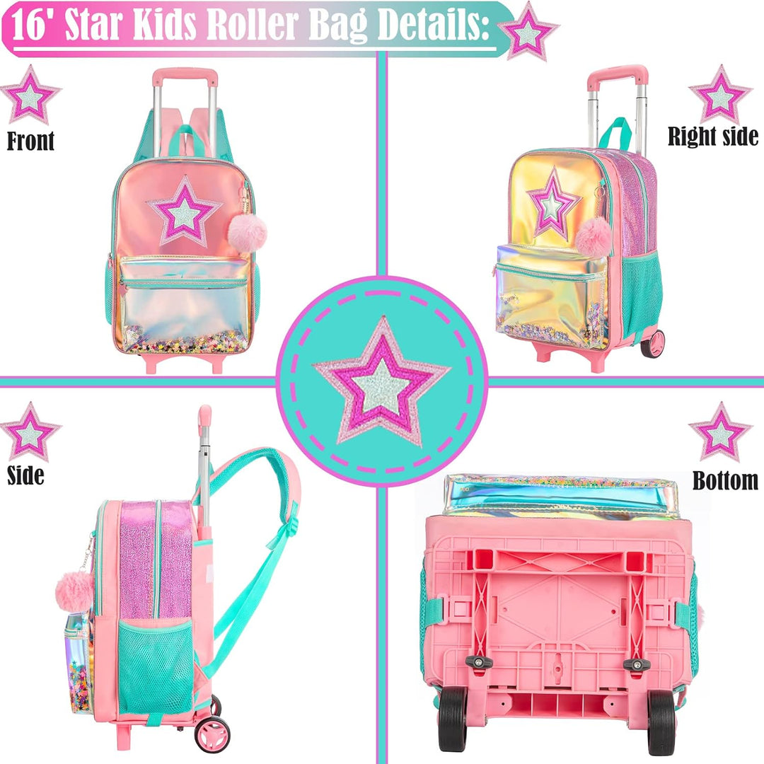 Rucksack Mädchen Schulranzen Trolley,Schulrucksack Mädchen Teenager,Egchescebo 3PCS 16”Kinder Schult
