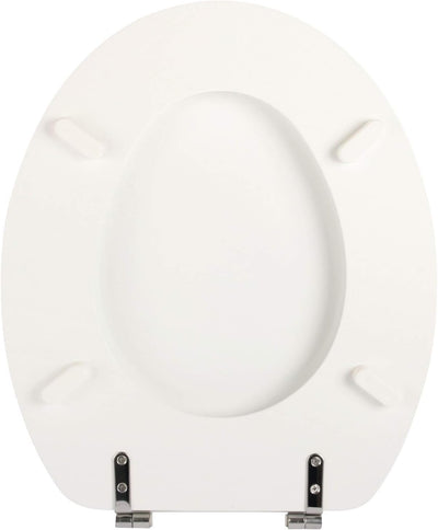 'aquaSu® WC-Sitz Bingo, Weiss, Toilettensitz mit Holz-Kern & Edelstahl-Scharnier, ovale Standard O F