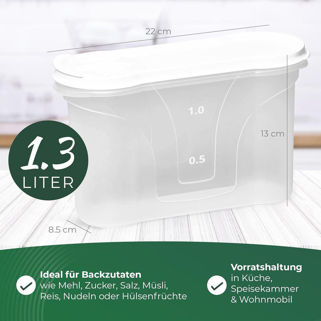 Novaliv Schüttdosen 6er SET Vorratsdose zum Streuen 1,3 Liter - Masse (LxBxH): 22 x 13 x 8,5 cm - Do