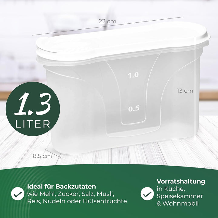Novaliv Schüttdosen 6er SET Vorratsdose zum Streuen 1,3 Liter - Masse (LxBxH): 22 x 13 x 8,5 cm - Do