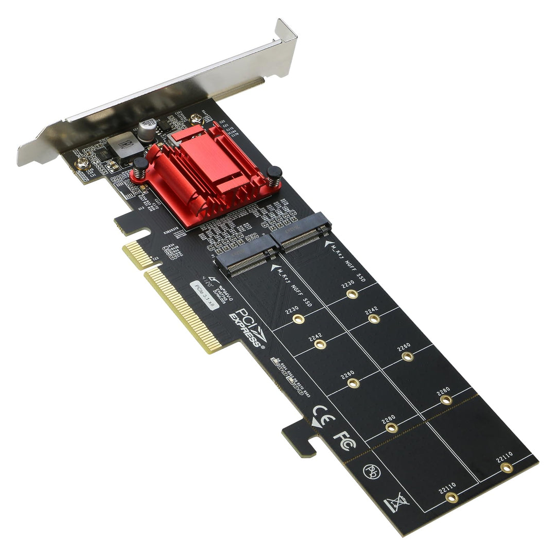 RIITOP Dual M.2 NVMe SSD auf PCIe Express 3.1 x8 x16 Kartenadapter, Unterstützung M-Key M.2 NVMe SSD
